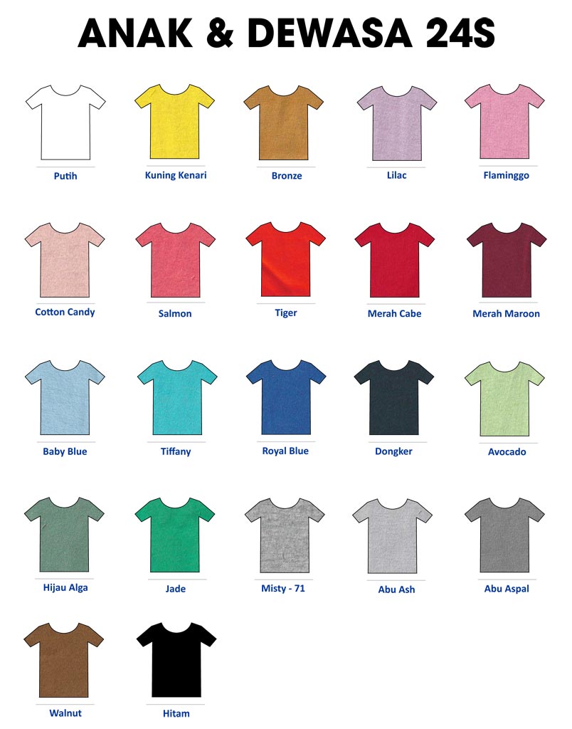 Warna Katalog polos Ready Cotton Combed 24s