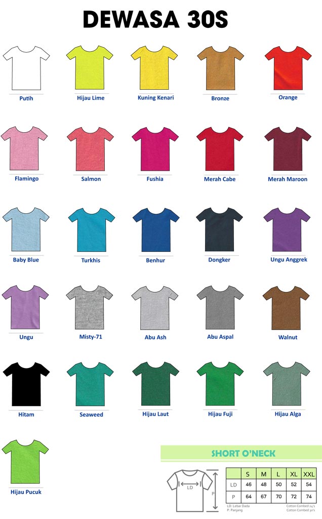 Warna Katalog polos Ready Cotton Combed 30s